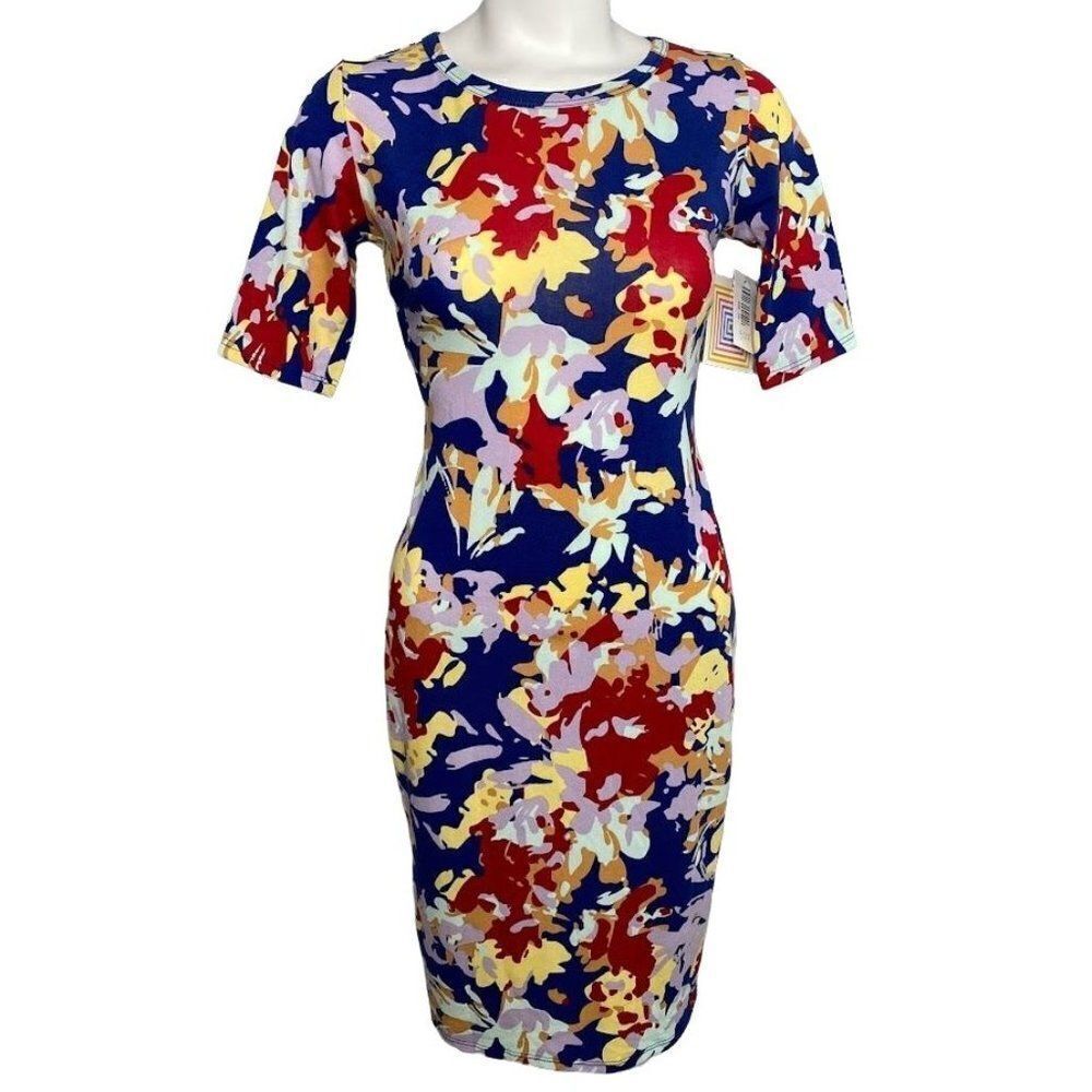 LuLaRoe Julia Bodycon Sheath‎ Dress Abstract Floral Sz XS NEW